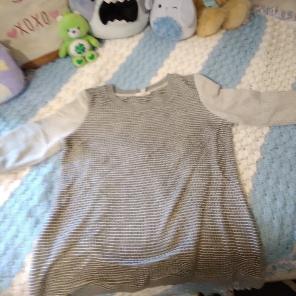 Grey multi pattern patched sweater